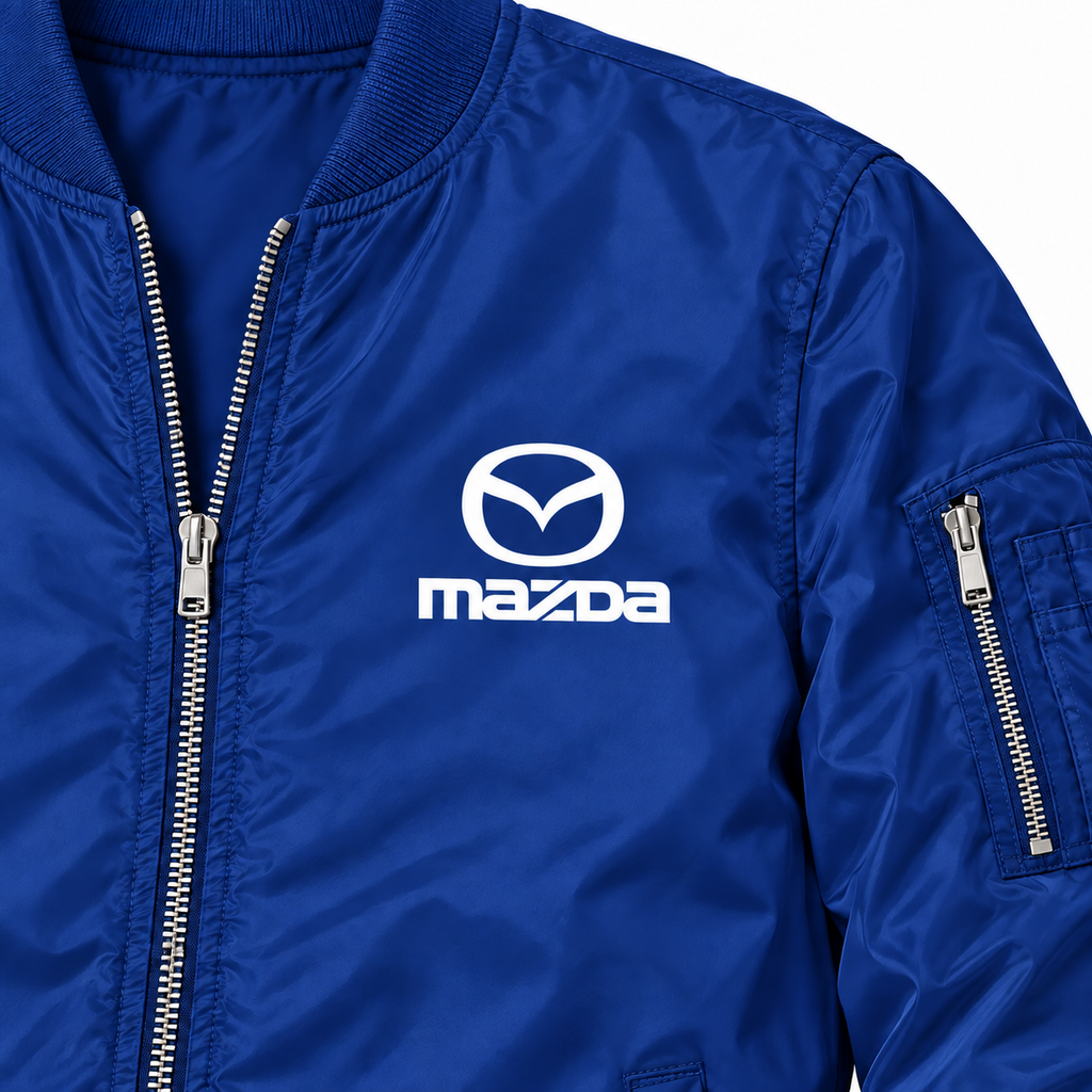 Mazda blue bomber jacket chest print detail | color: blue |