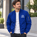 Mazda blue bomber jacket model lifestyle view | color: blue |