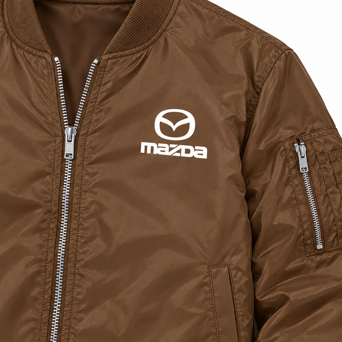 Mazda brown bomber jacket chest print detail | color: brown |