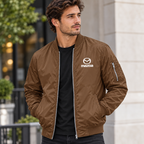 Mazda brown bomber jacket model lifestyle view | color: brown |