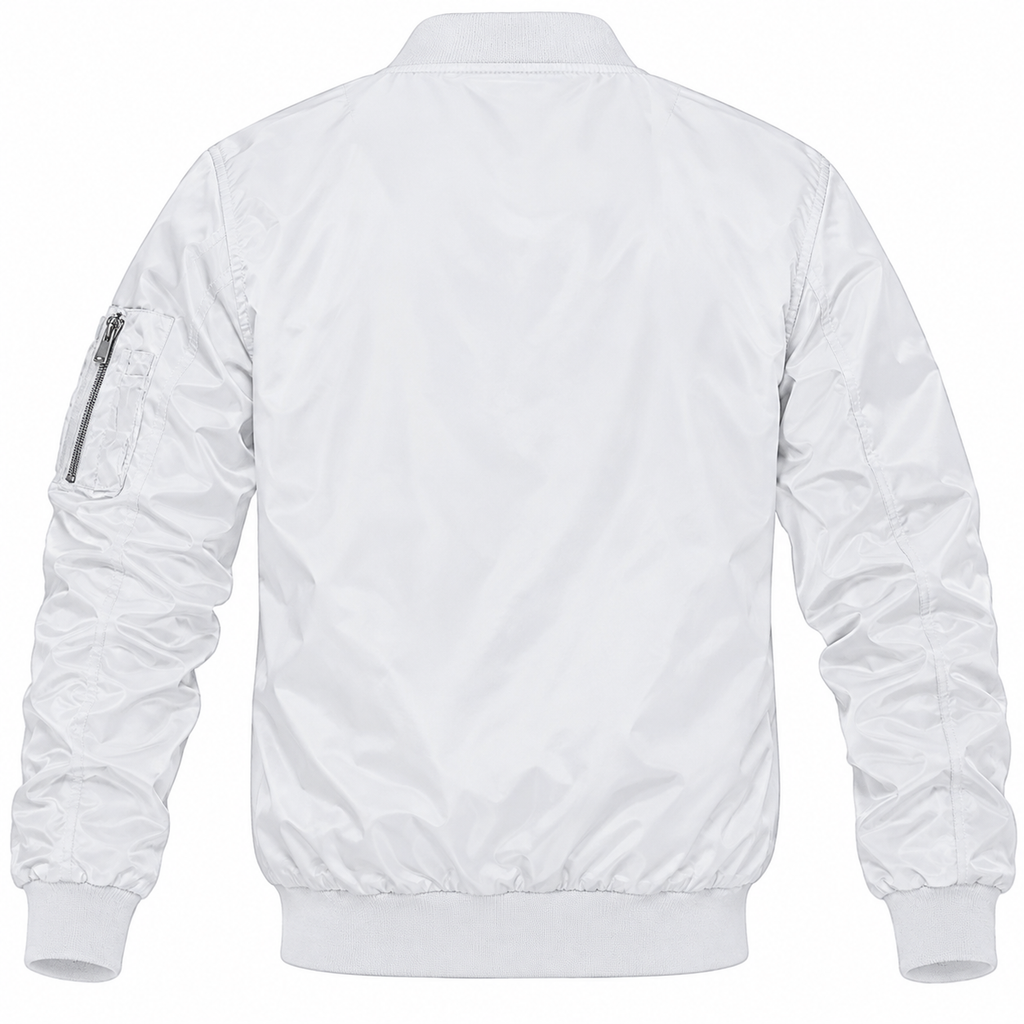 Mazda white bomber jacket back product view | color: white |