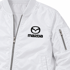 Mazda white bomber jacket chest print detail | color: white |
