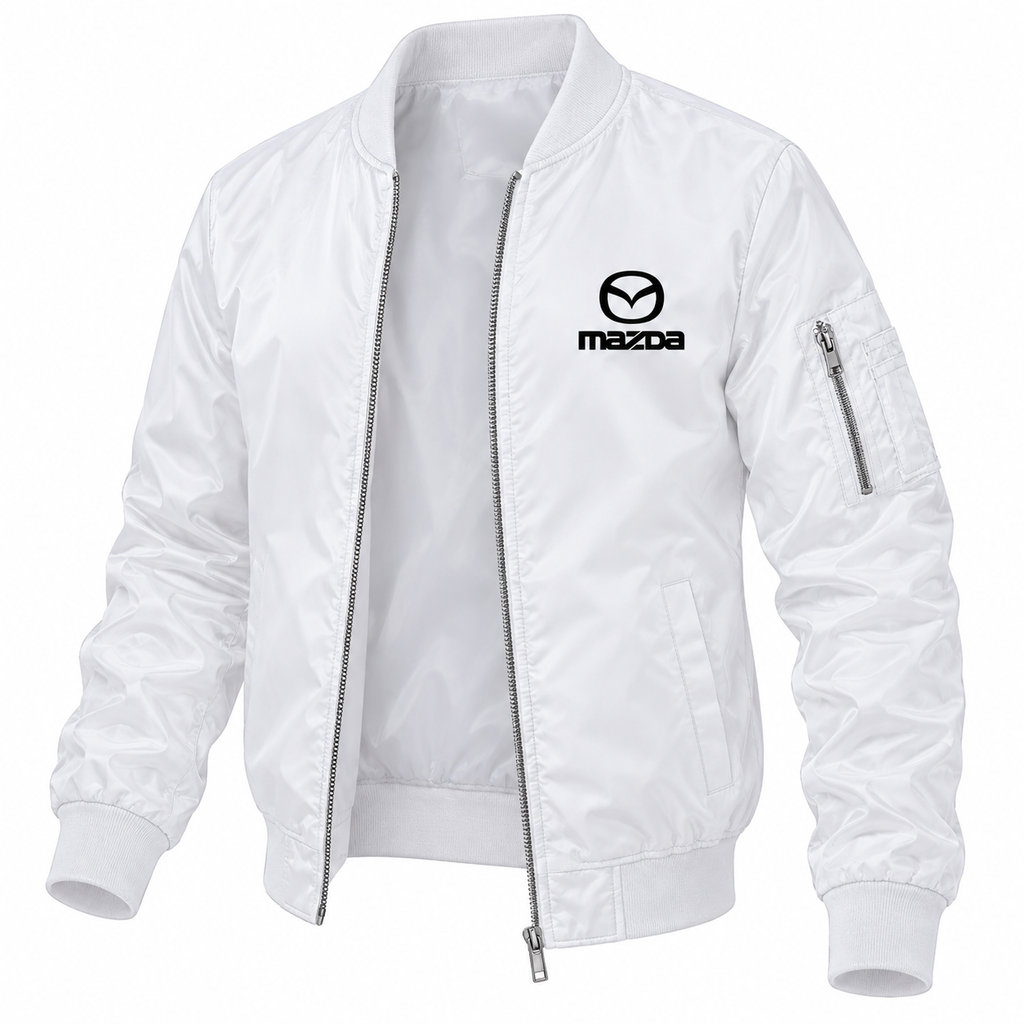 Mazda white bomber jacket angled product view | color: white |