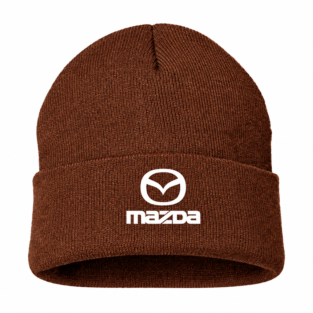 Men's Mazda Beanie Hat — Brown — clean front main