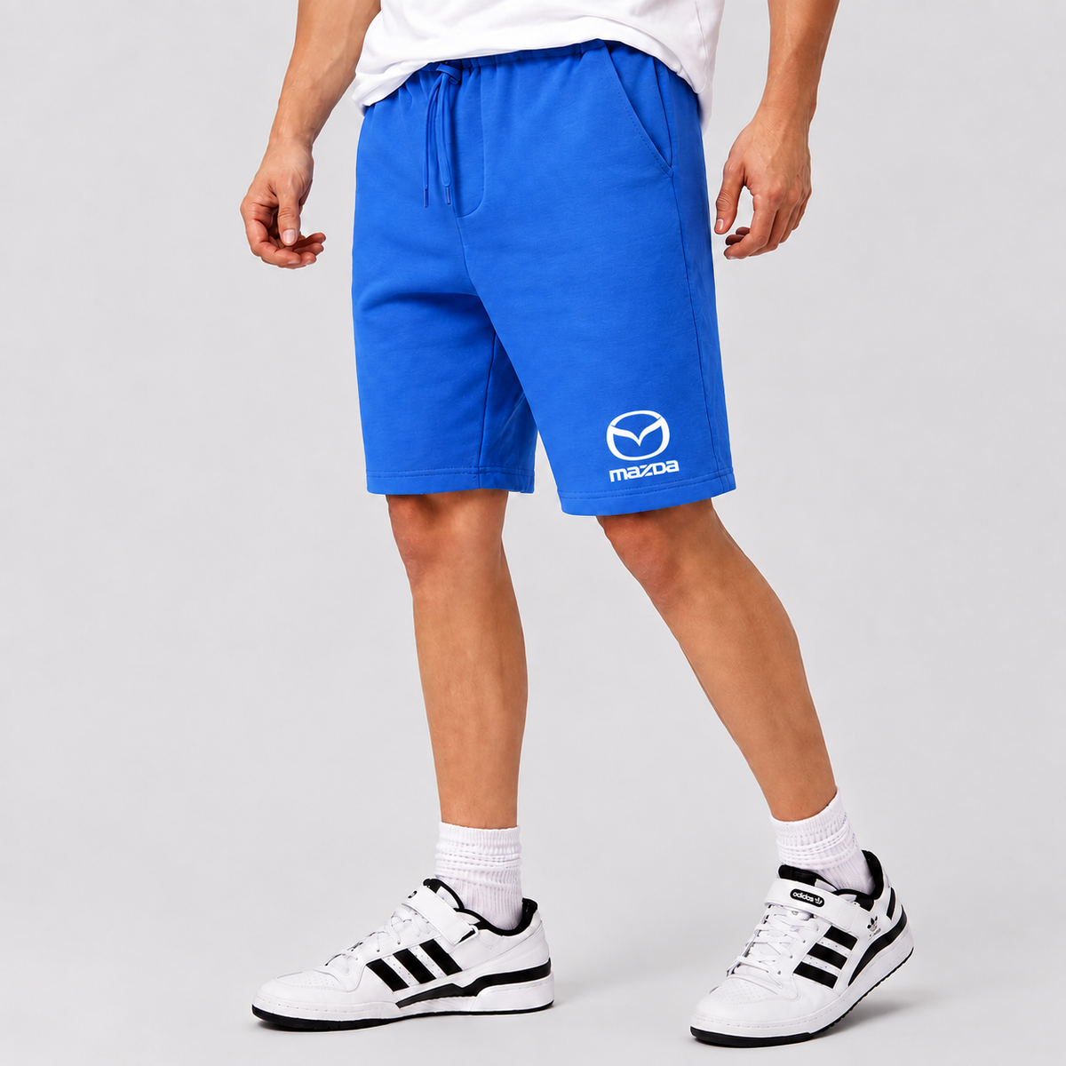 Mazda fleece shorts Azure front logo near left hem