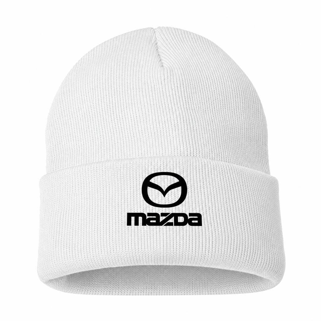 Men's Mazda Beanie Hat — White — clean front main
