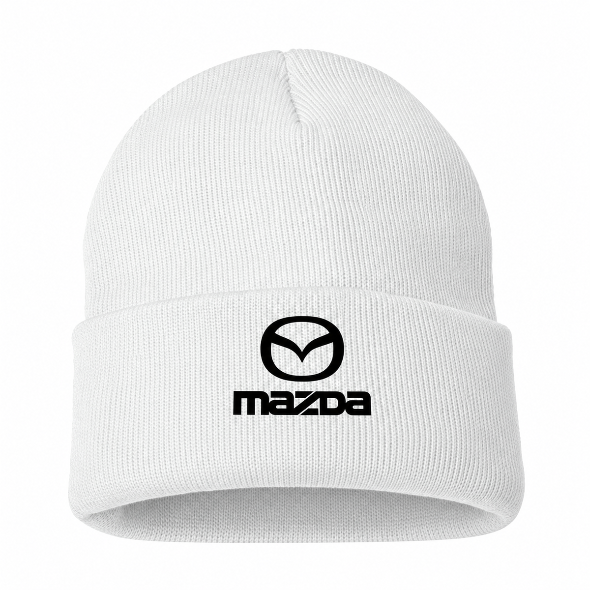Men's Mazda Beanie Hat — White — clean front main