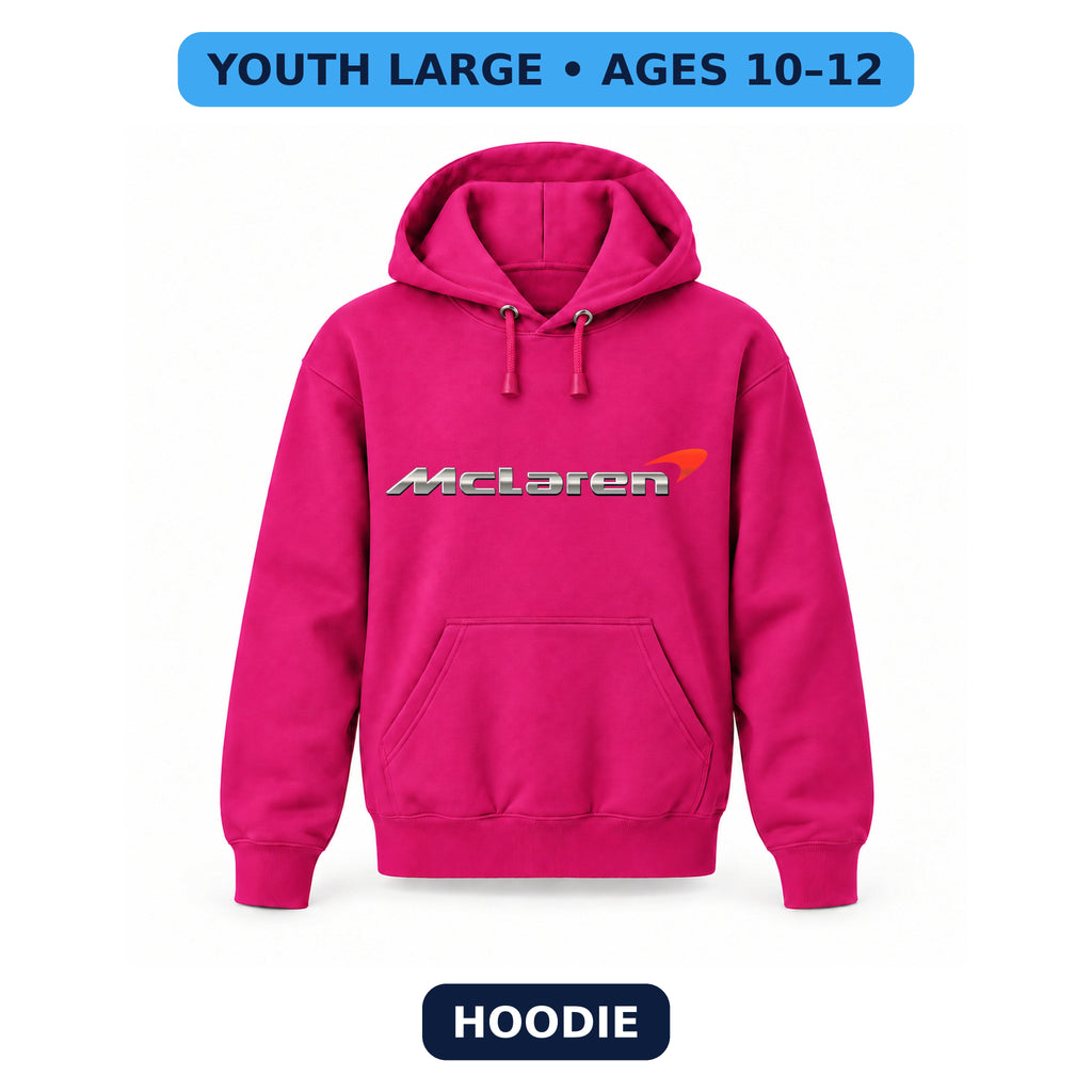 McLaren - Youth Large Hoodie (Ages 10–12) | Color: Hot Pink