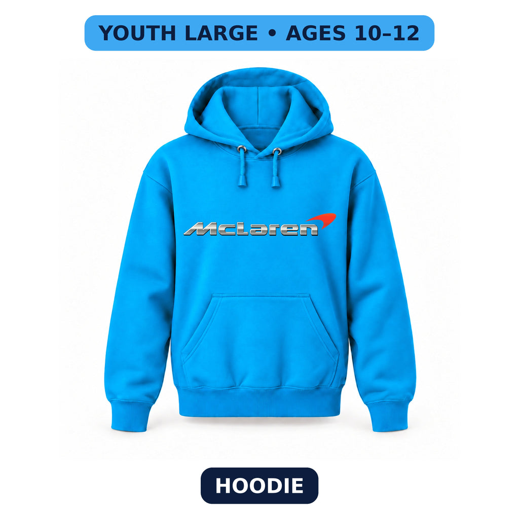 McLaren - Youth Large Hoodie (Ages 10–12) | Color: Turquoise