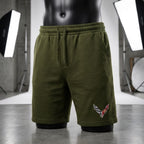Corvette men's athletic shorts displayed on a mannequin in a studio, focusing on relaxed fit and fabric softness.