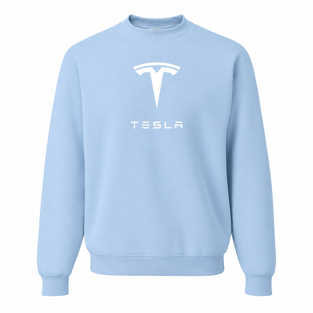 Men’s Tesla Car Crewneck Sweatshirt | Color: Sky Blue | Front
