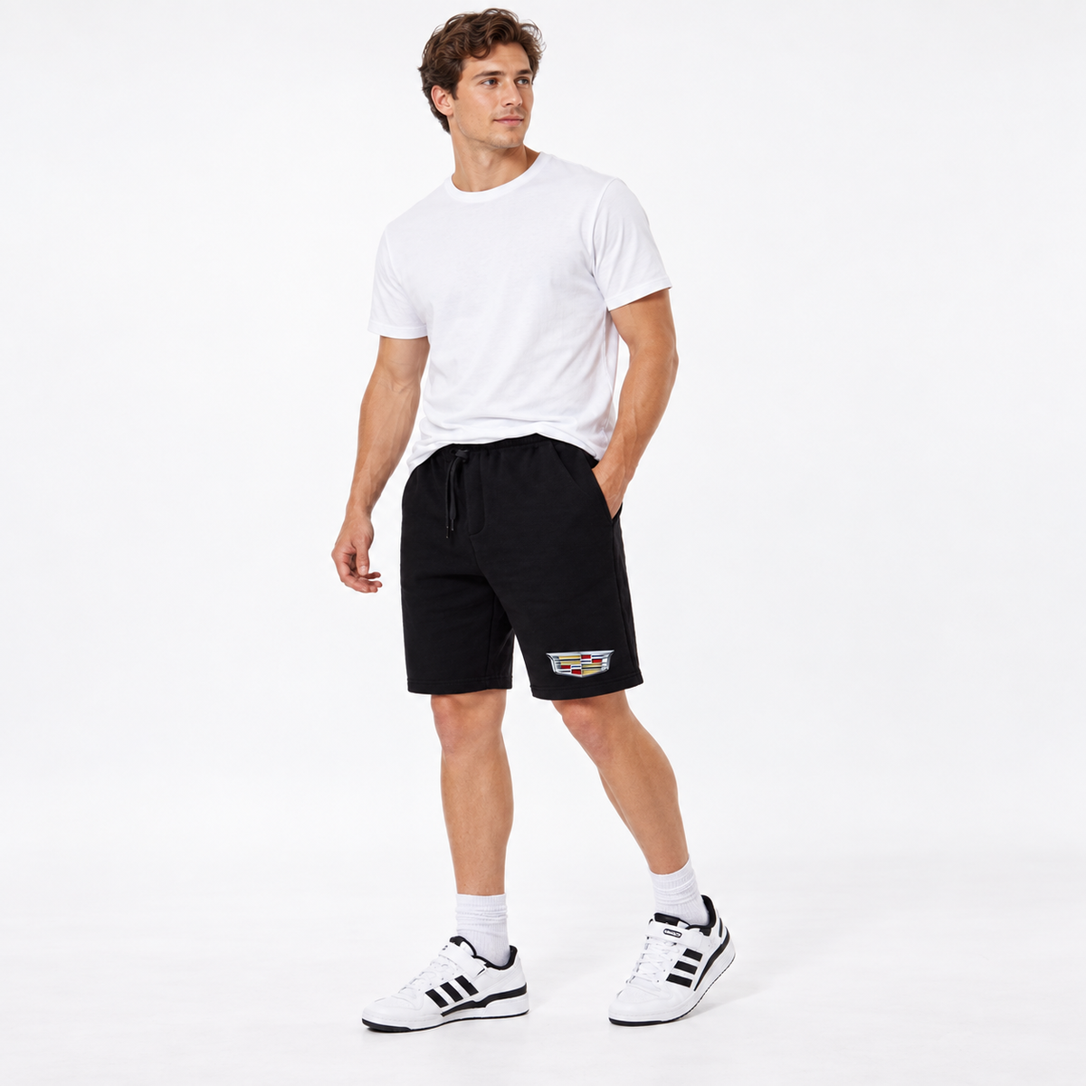 Men’s Cadillac Car Athletic Fleece Shorts | Color: Black | Image 2