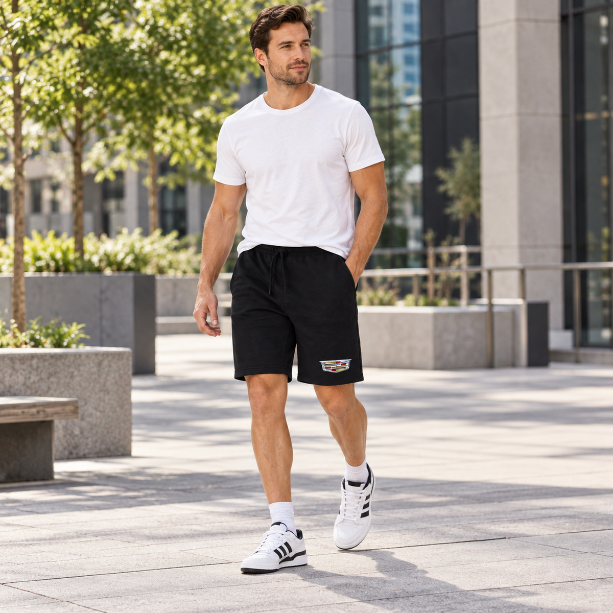 Men’s Cadillac Car Athletic Fleece Shorts | Color: Black | Image 3