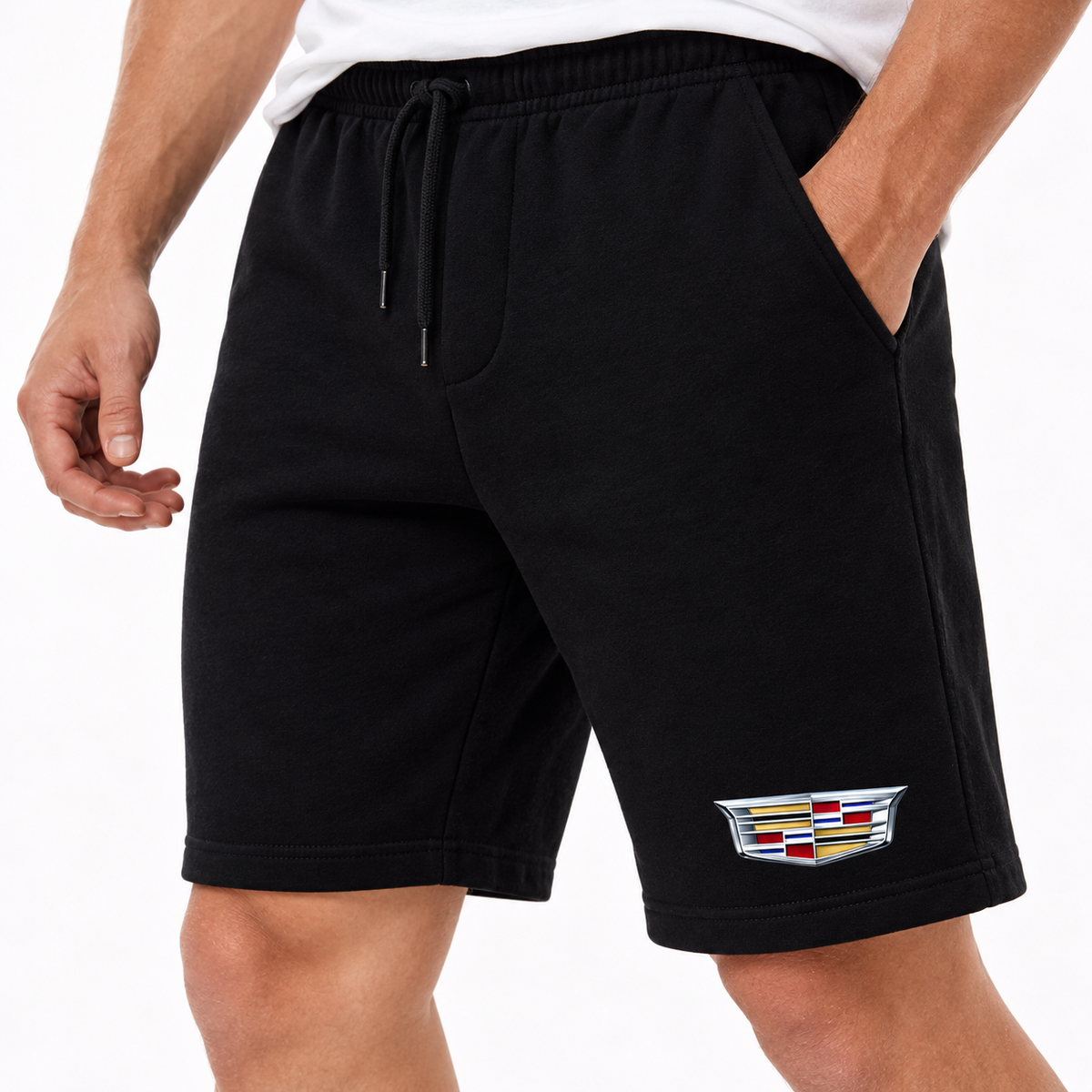 Men’s Cadillac Car Athletic Fleece Shorts | Color: Black | Image 5