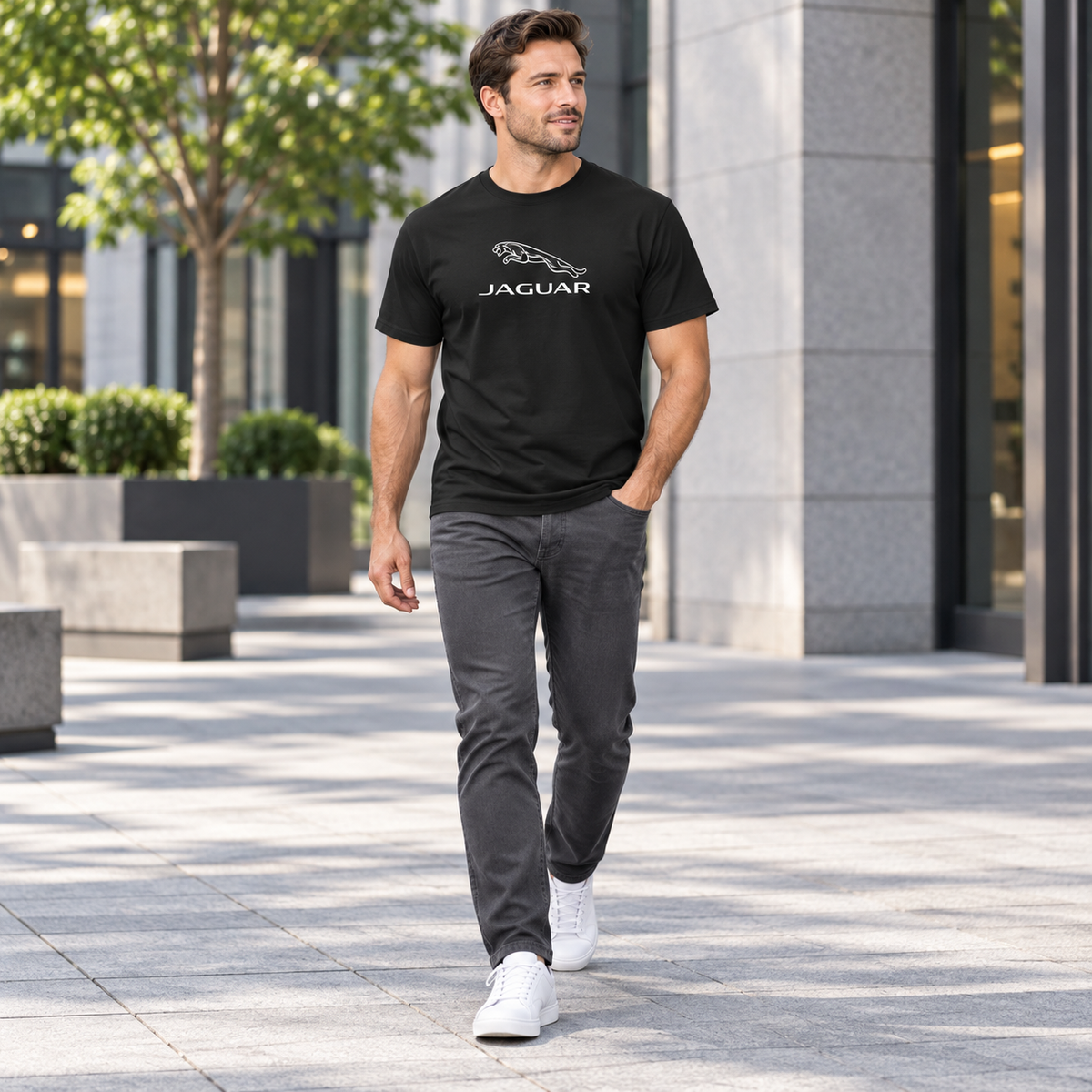 Men’s Jaguar Symbol Car Cotton T-Shirt | Color: Black | Image 3