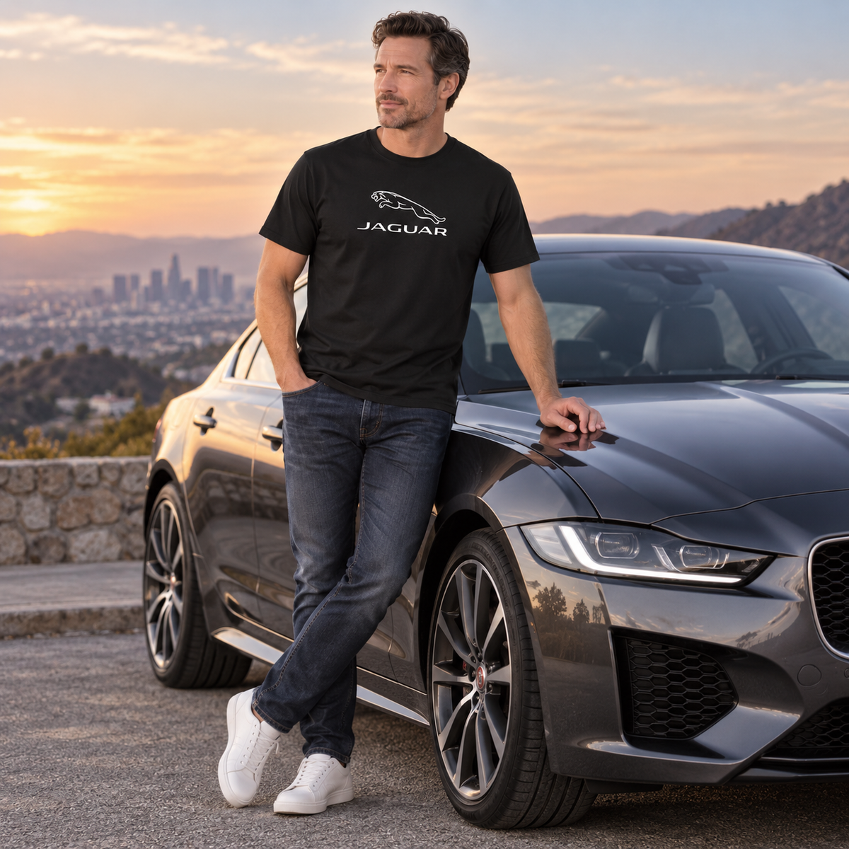 Men’s Jaguar Symbol Car Cotton T-Shirt | Color: Black | Image 4
