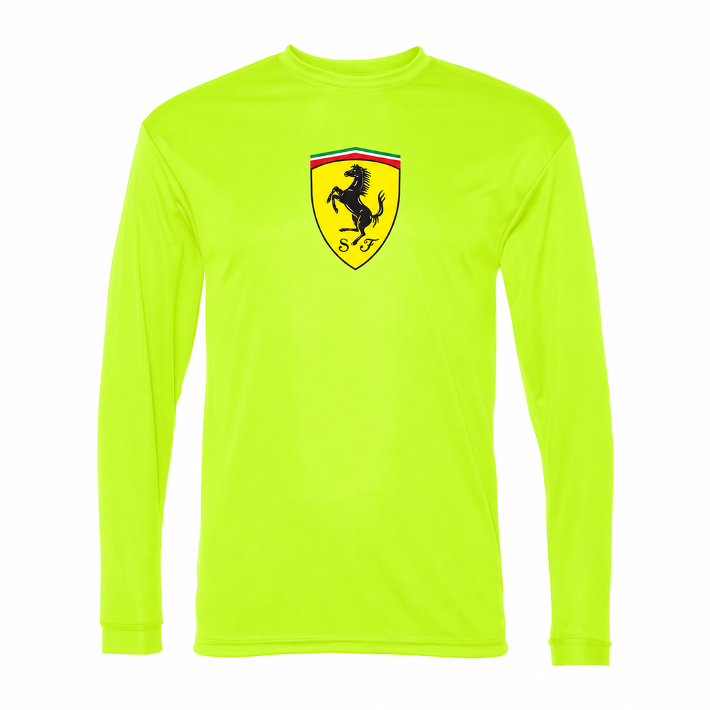 Men’s Ferrari Car Performance Long Sleeve T-Shirt | Safety Yellow | Front