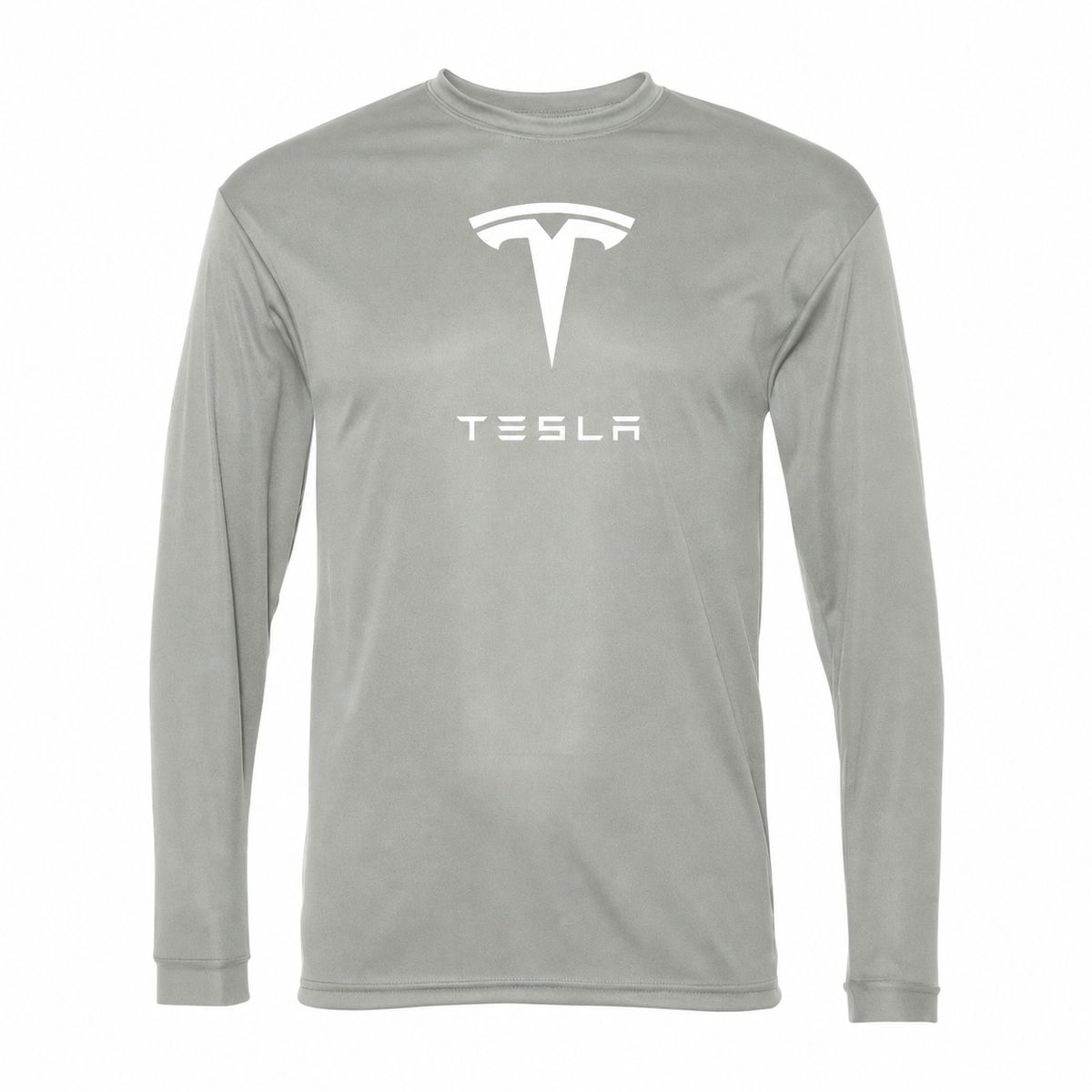 Men's Tesla Car - Polyester Long Sleeve T-Shirt | Silver | Front