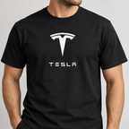 Men’s Tesla Motorsports Car Cotton T-Shirt | Color: Black | Image 5
