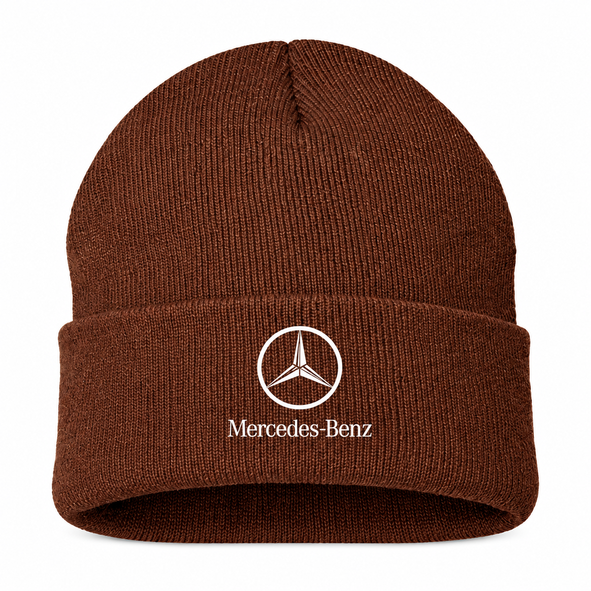 Men's Mercedes-Benz Luxury Beanie Hat — Brown — clean front main