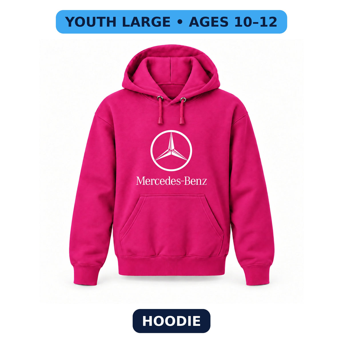 Mercedes-Benz Luxury - Youth Large Hoodie (Ages 10–12) | Color: Hot Pink