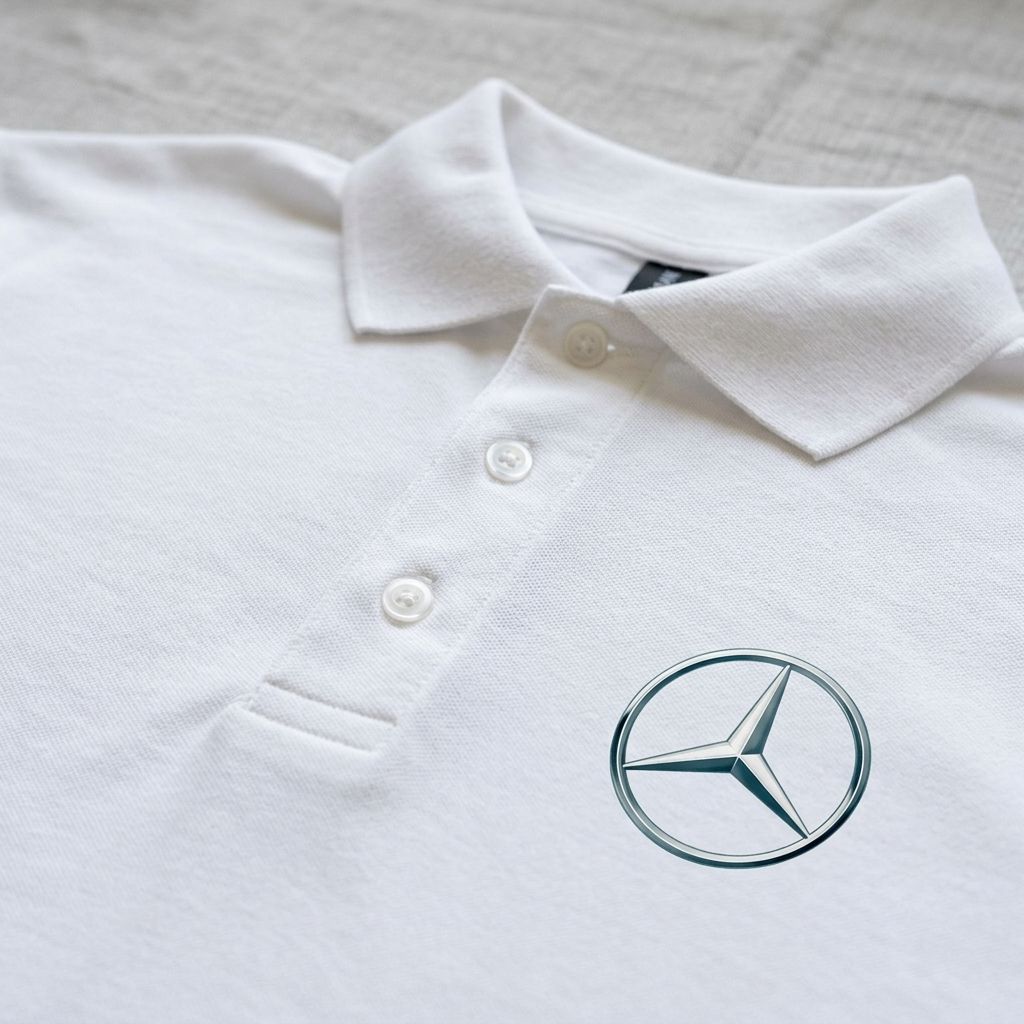 Close-up of polo's placket with dyed-to-match buttons, showcasing polished appearance and fabric surface in natural lighting.