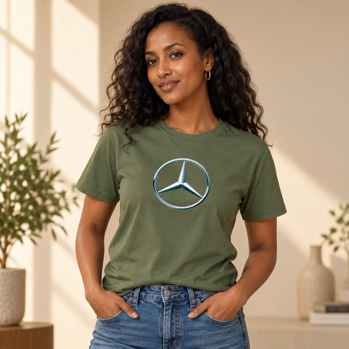 Men's Mercedes-Benz New Car Cotton T-Shirt | Color: Army Green | Image 1