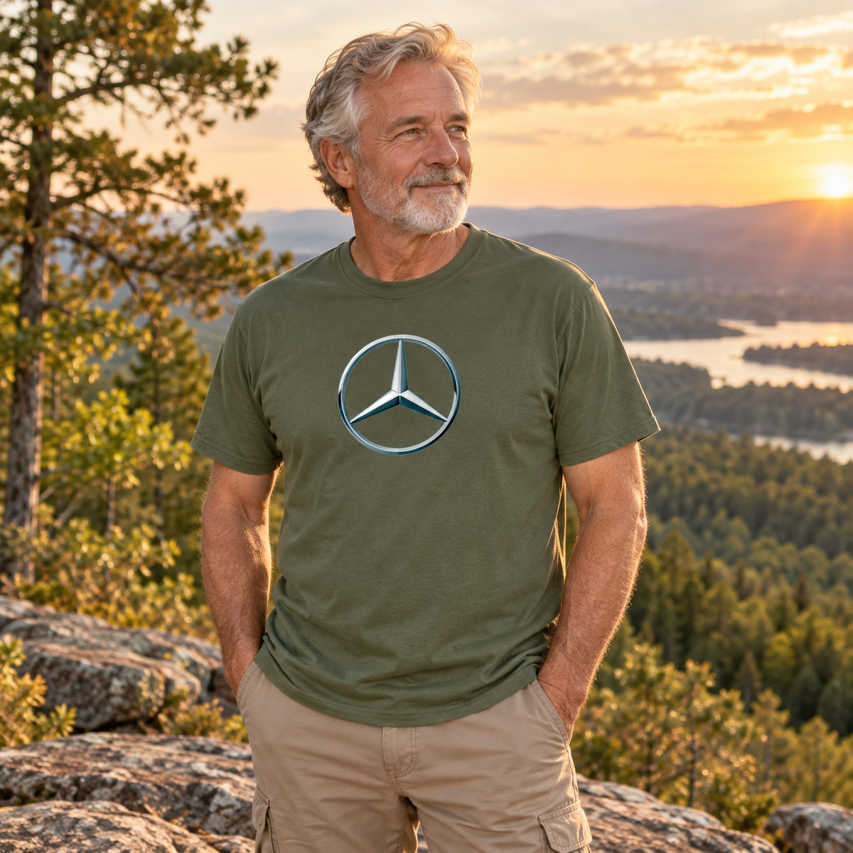 Men's Mercedes-Benz New Car Cotton T-Shirt | Color: Army Green | Image 2