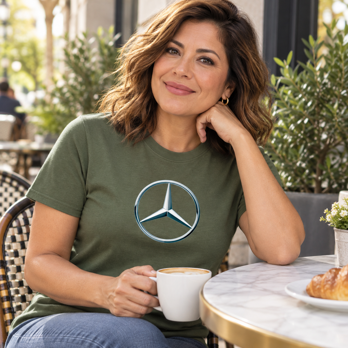 Men's Mercedes-Benz New Car Cotton T-Shirt | Color: Army Green | Image 4
