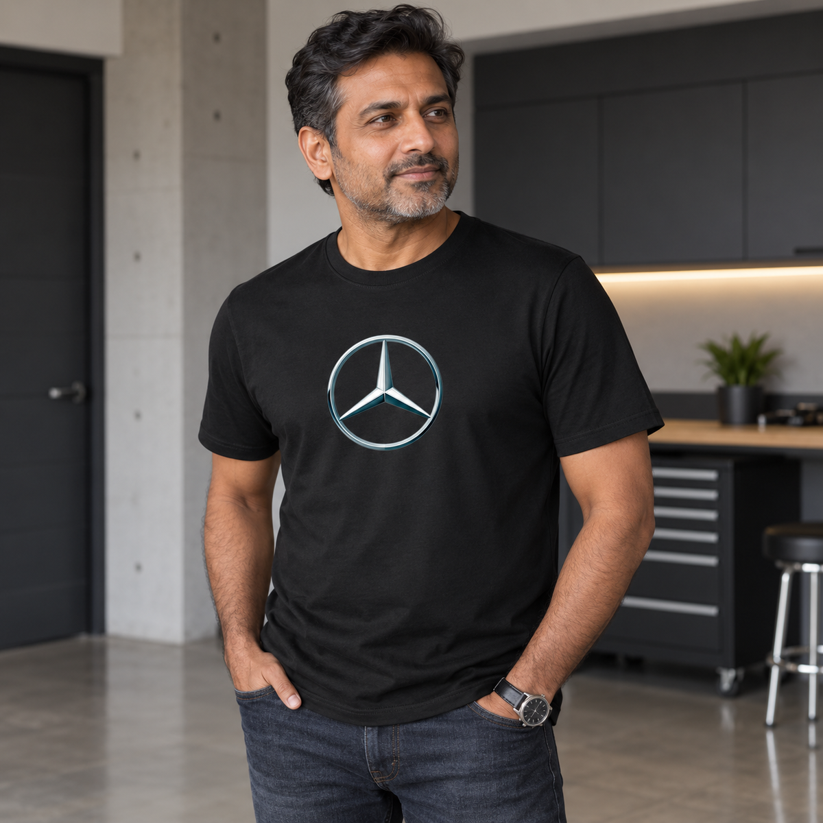 Men's Mercedes-Benz New Car Cotton T-Shirt | Color: Black | Image 4