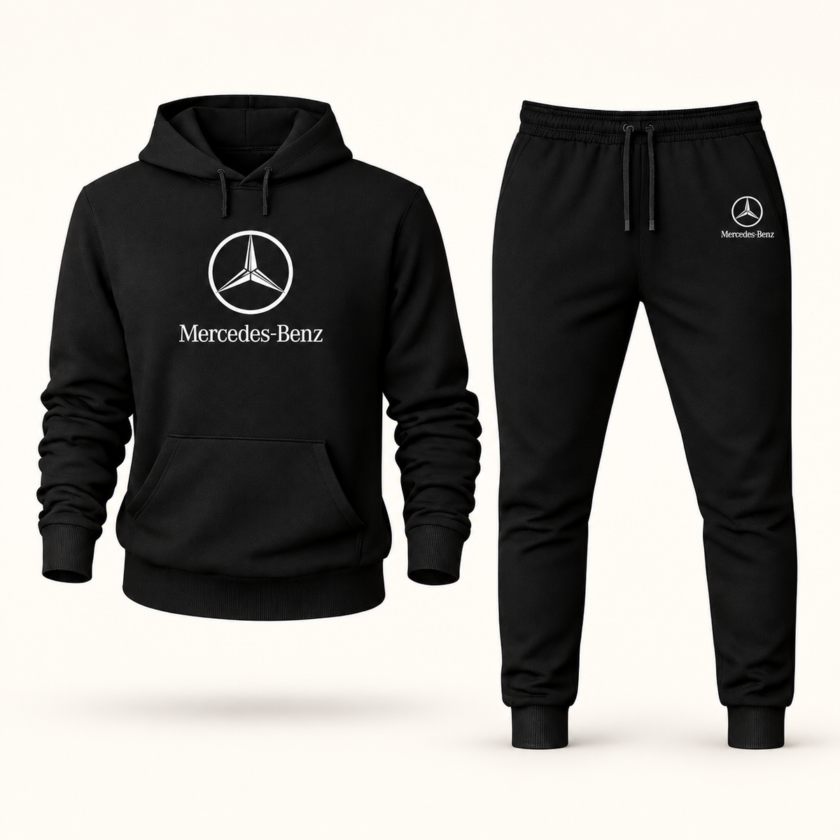 Men’s Mercedes-Benz Luxury Car Hoodie Joggers Set | Color: Black | Image 1