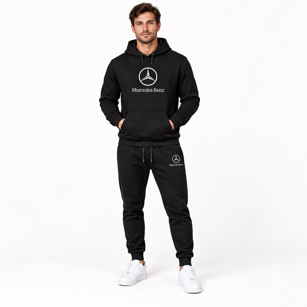 Men’s Mercedes-Benz Luxury Car Hoodie Joggers Set | Color: Black | Image 3