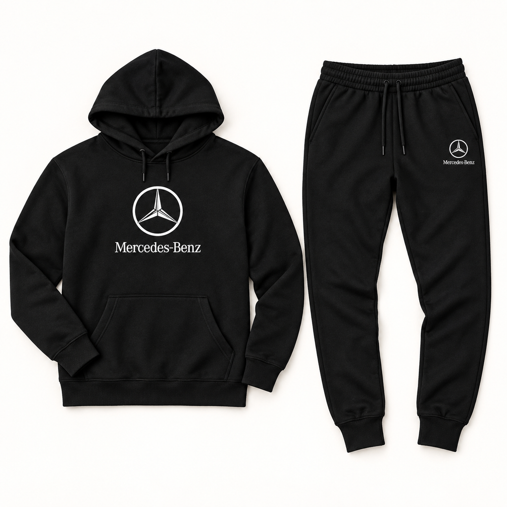 Men’s Mercedes-Benz Luxury Car Hoodie Joggers Set | Color: Black | Image 4