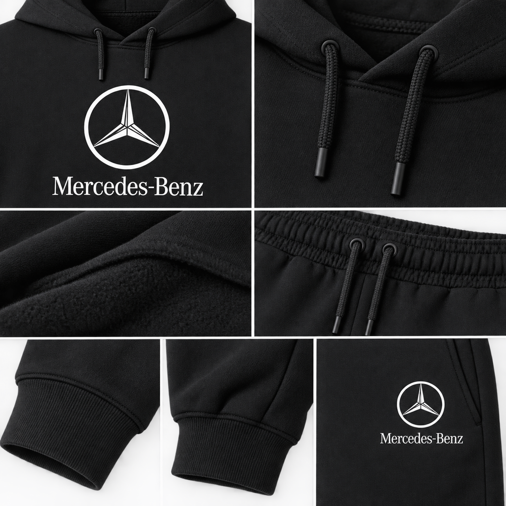 Men’s Mercedes-Benz Luxury Car Hoodie Joggers Set | Color: Black | Image 5