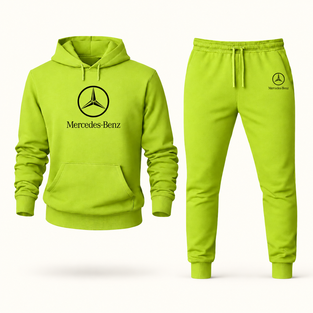 Men’s Mercedes-Benz Luxury Car Hoodie Joggers Set | Color: Lime Green | Image 1