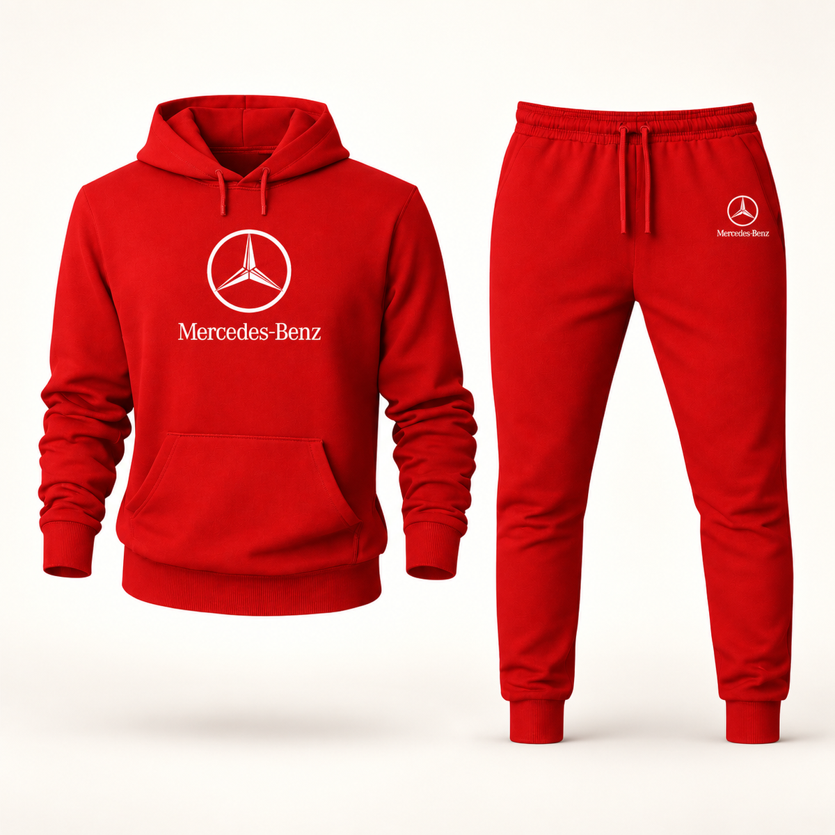 Men’s Mercedes-Benz Luxury Car Hoodie Joggers Set | Color: Red | Image 1