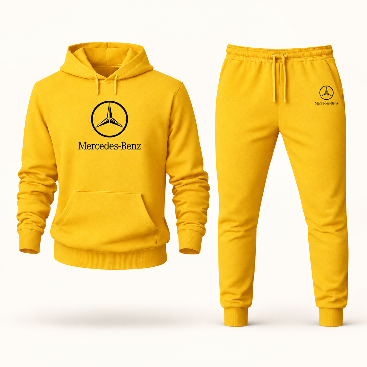 Men’s Mercedes-Benz Luxury Car Hoodie Joggers Set | Color: Yellow | Image 1
