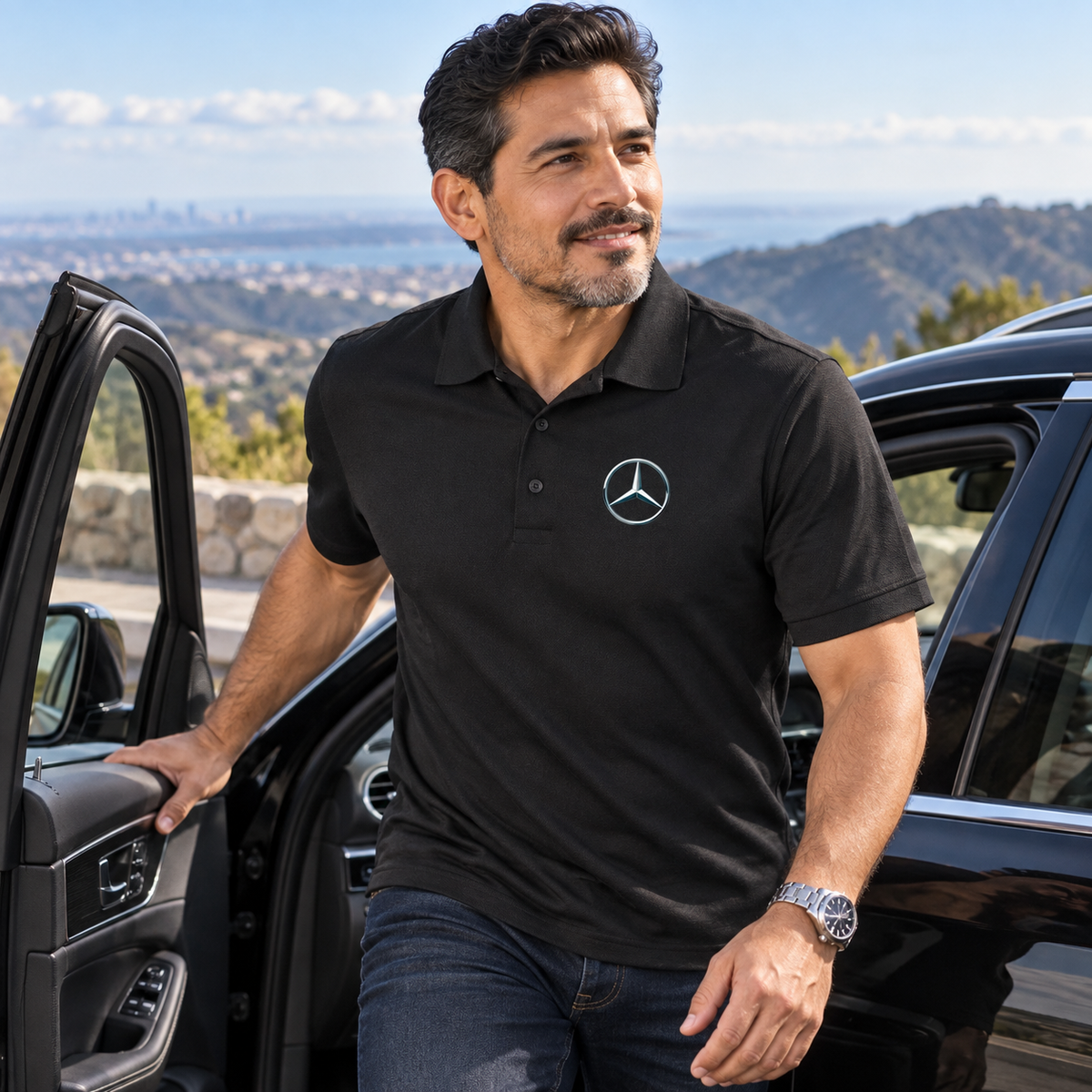 Men's Mercedes-Benz New Car Dry Blend Polo | Color: Black | Image 2