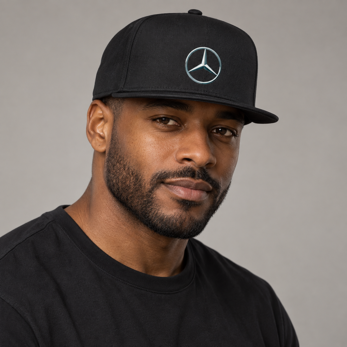 Mercedes-Benz Car NEW Snapback Hat | Color: Black | Image 1 | Studio Portrait