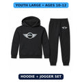 Mini Cooper youth hoodie jogger set, Black, Youth Large ages 10–12