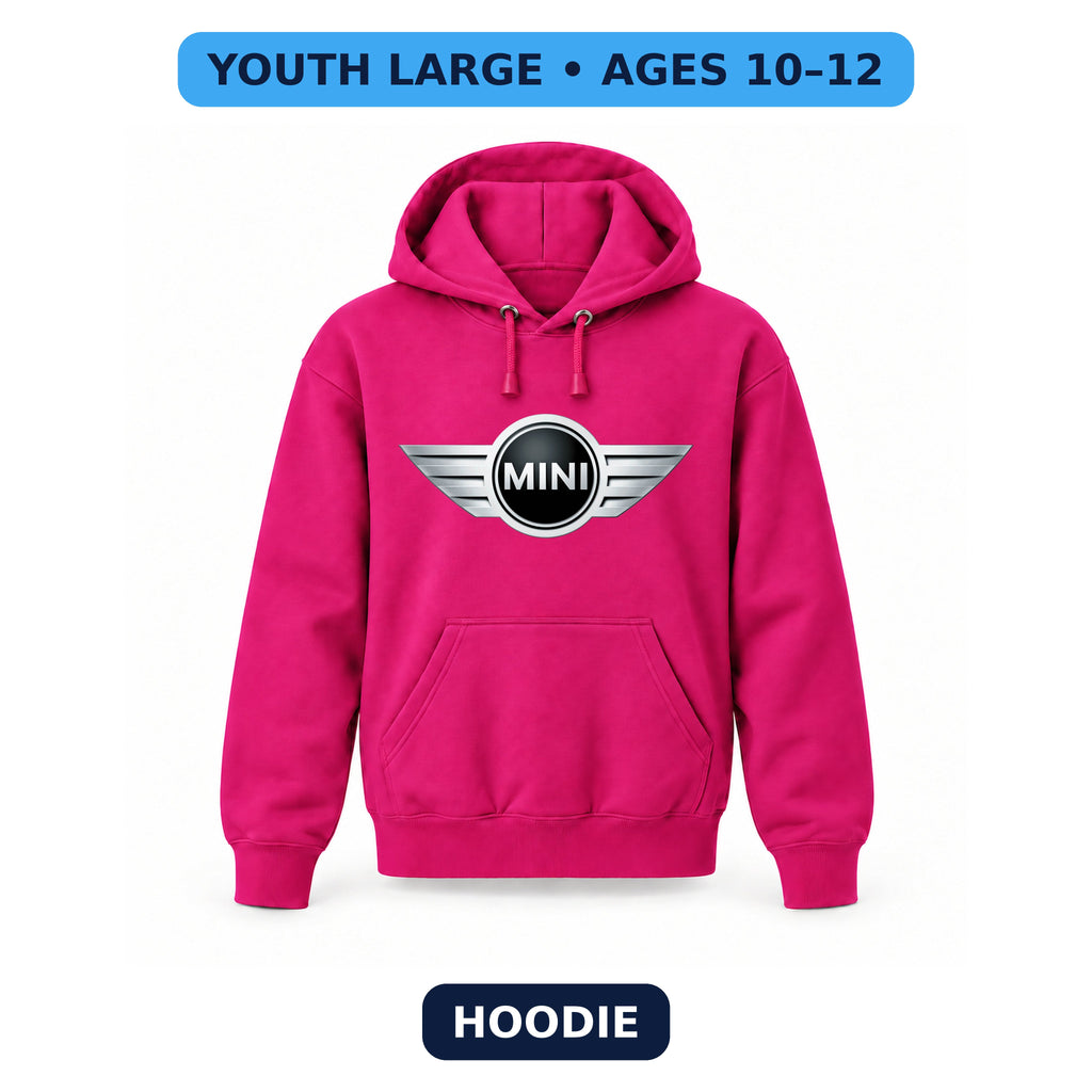 Mini Cooper - Youth Large Hoodie (Ages 10–12) | Color: Hot Pink