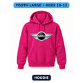 Mini Cooper - Youth Large Hoodie (Ages 10–12) | Color: Hot Pink