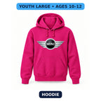 Mini Cooper - Youth Large Hoodie (Ages 10–12) | Color: Hot Pink
