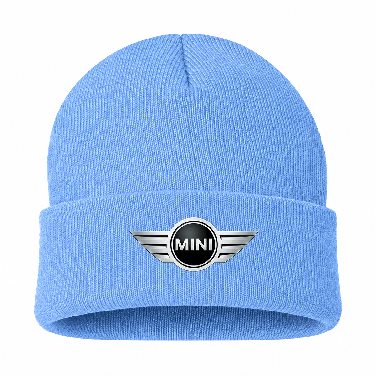Men's Mini Cooper Beanie Hat — Sky Blue — clean front main