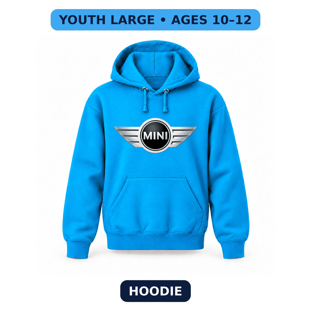 Mini Cooper - Youth Large Hoodie (Ages 10–12) | Color: Turquoise