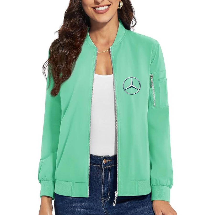 Women's Mercedes-Benz Car NEW - Premium Bomber Jacket with Polished Detailing and Functional Sleeve Pocket - Modern Luxury Outerwear