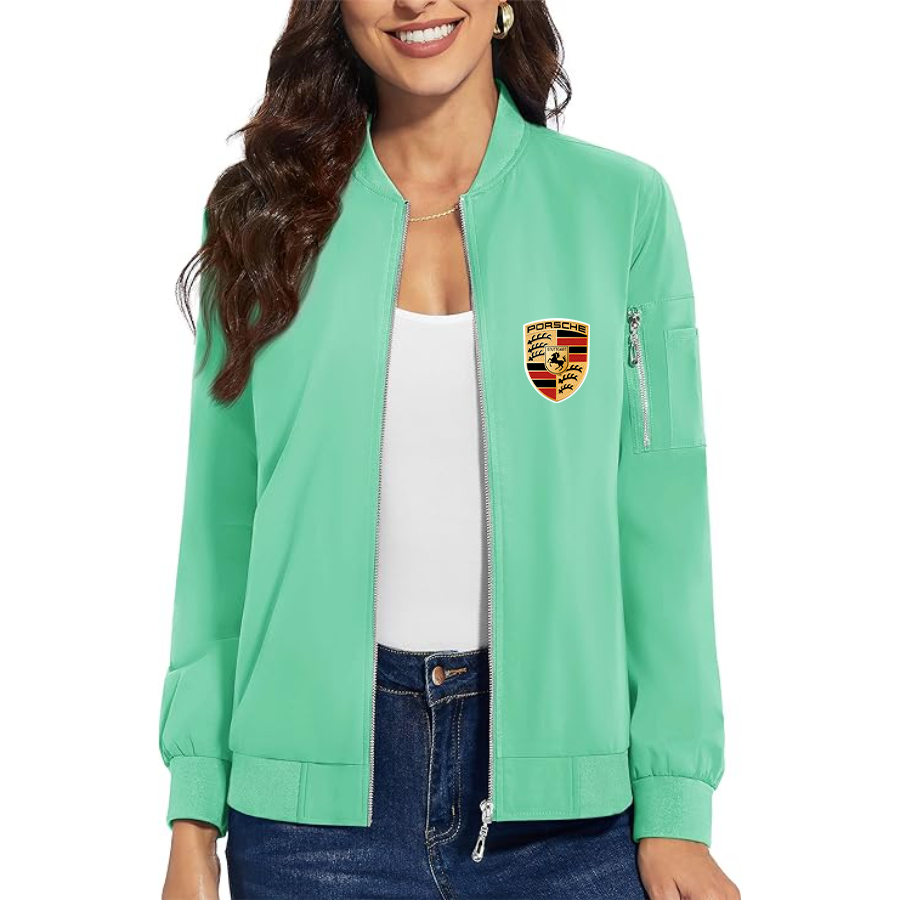 Women's Porsche Car - Premium Bomber Jacket with Polished Detailing and Functional Sleeve Pocket - Modern Luxury Outerwear