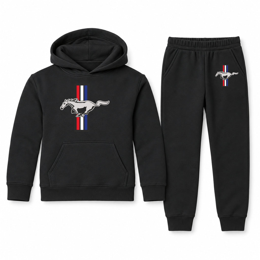 Mustang youth hoodie jogger set, Black, Youth Large ages 10–12