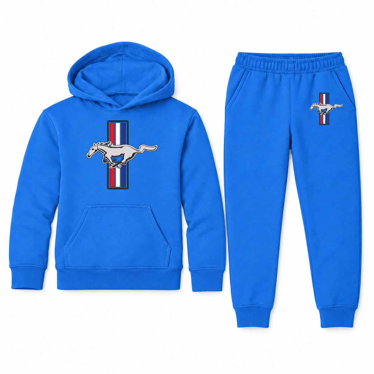 Mustang youth hoodie jogger set, Blue, Youth Large ages 10–12
