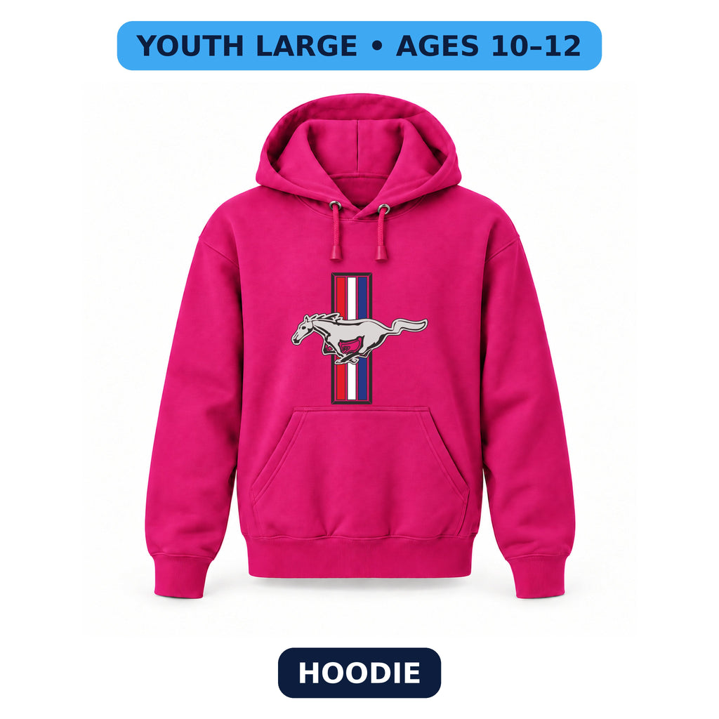 Mustang - Youth Large Hoodie (Ages 10–12) | Color: Hot Pink